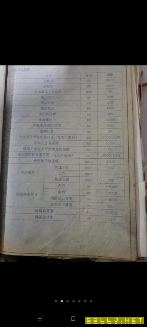 急售：2005年框架式新款2000噸液壓機，天津鍛壓產，新款，臺面4.2米乘2.15.