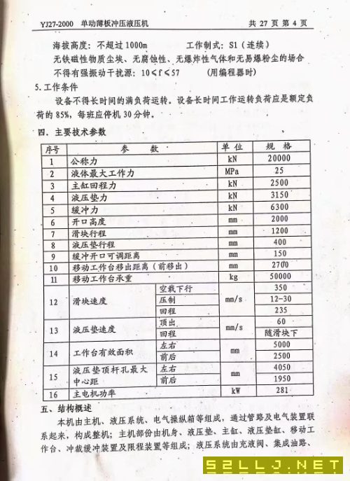 出售：重慶江東2010年-單動薄板沖壓液壓機YJ27-2000t.1250t各一臺.移動臺2..