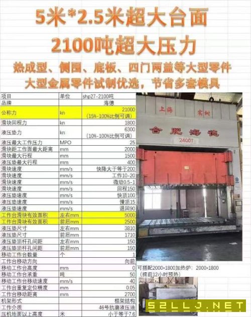 上海模具廠，合肥產的2100噸，數據見圖片。私聊。