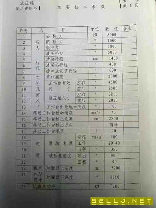 合肥鍛壓800噸框架液壓機，同款兩臺，臺面4.6/2.6米，.